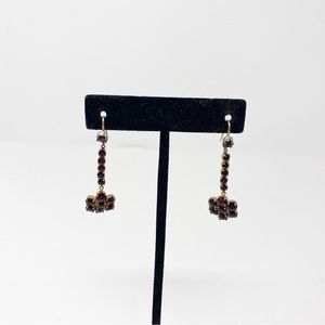 696 Vintage Bohemian Rose-Cut Garnet red Dangle Drop Earrings Modified pierced